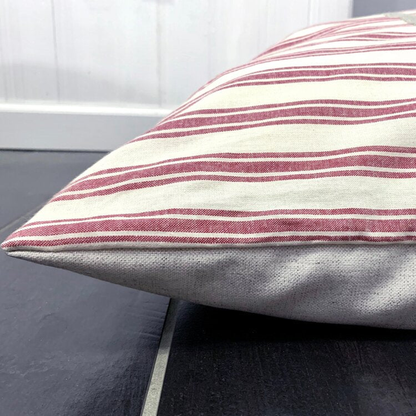 Marblehead Light Red Ticking Stripe Farmhouse Duvet Style Dog Bed