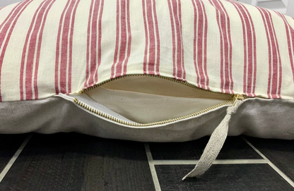 Marblehead Light Red Ticking Stripe Farmhouse Duvet Style Dog Bed