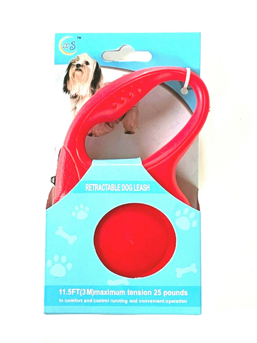 Retractable Dog Pet Leash 11.5ft (3m) Maximum Tension 25 Lbs Red Color