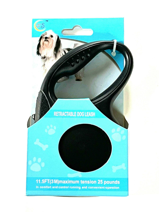 Retractable Dog Pet Leash 11.5ft (3m) Maximum Tension 25 Lbs Black Color