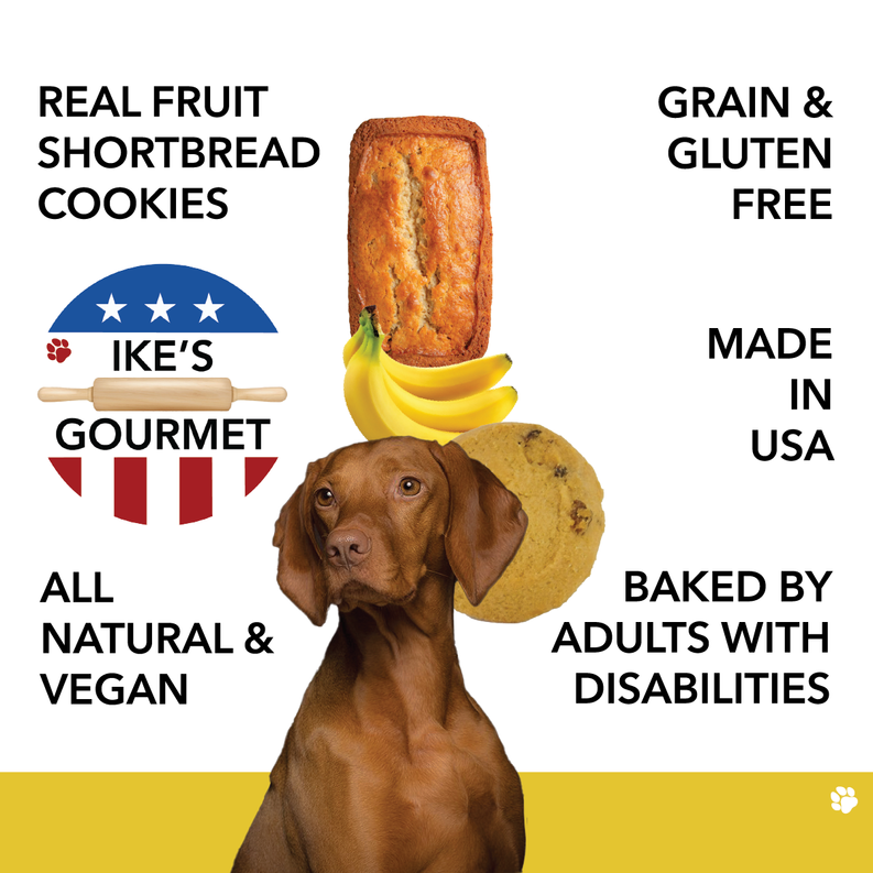 Ike's Gourmet Banana Bread Dog Treat Cookies - Real Fruit Shortbread Cookies Vegan and All-Natural Grain and Gluten Free Made in USA
