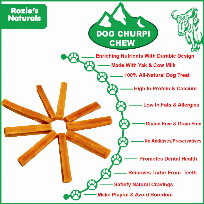 DOG CHURPI CHEW- 100% Natural, Himalayan Hard Yak Cheese Churpi Dog Chew Treats, Grain-Free, Gluten-Free, Dental Chews, 4 COUNT-15 oz