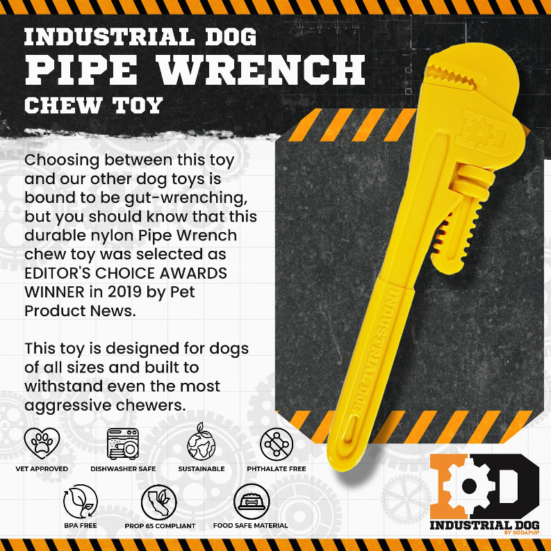 ID Pipe Wrench  Ultra Durable Nylon Dog Chew Toy for Aggressive Chewers
